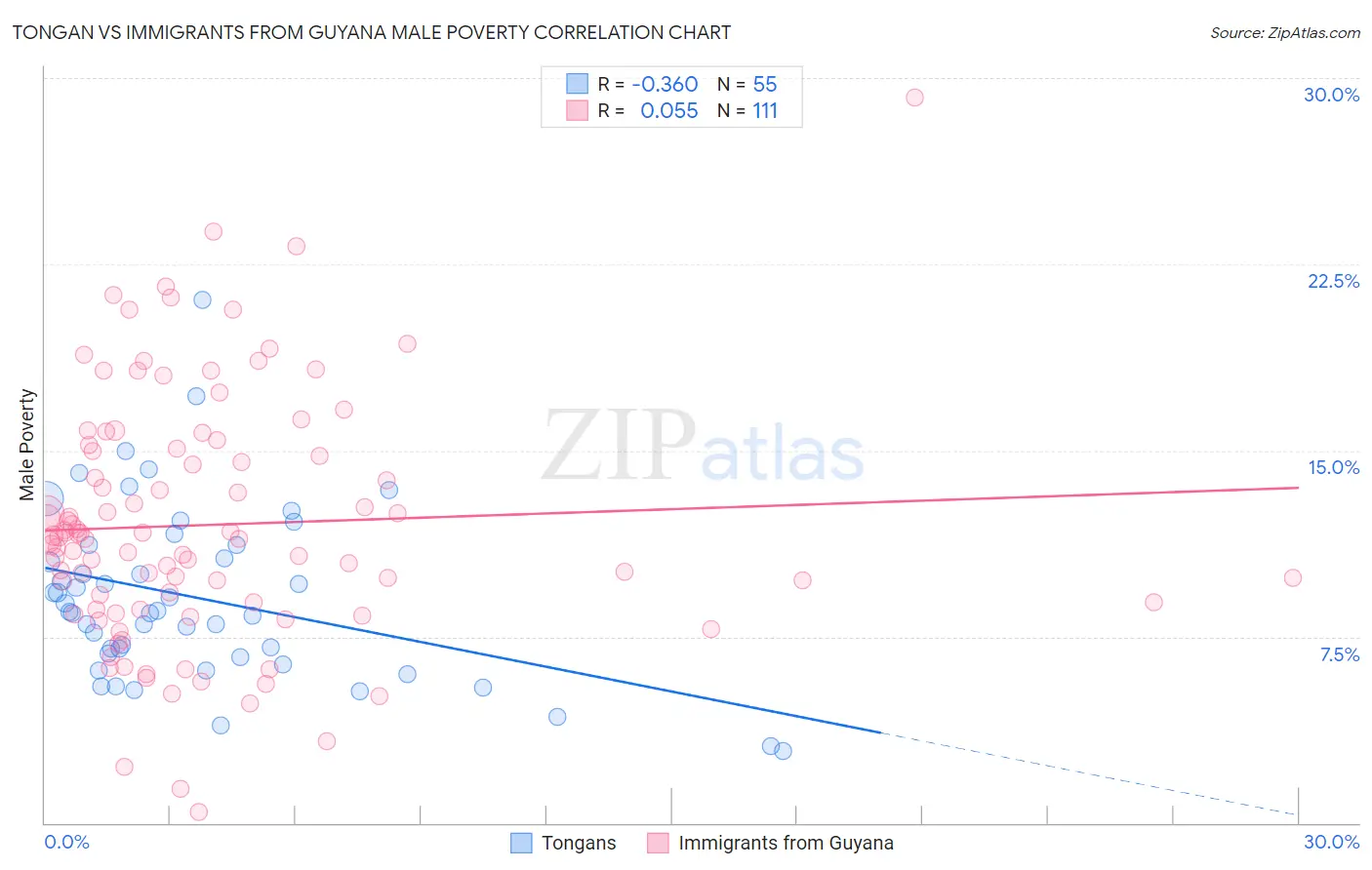 Tongan vs Immigrants from Guyana Male Poverty