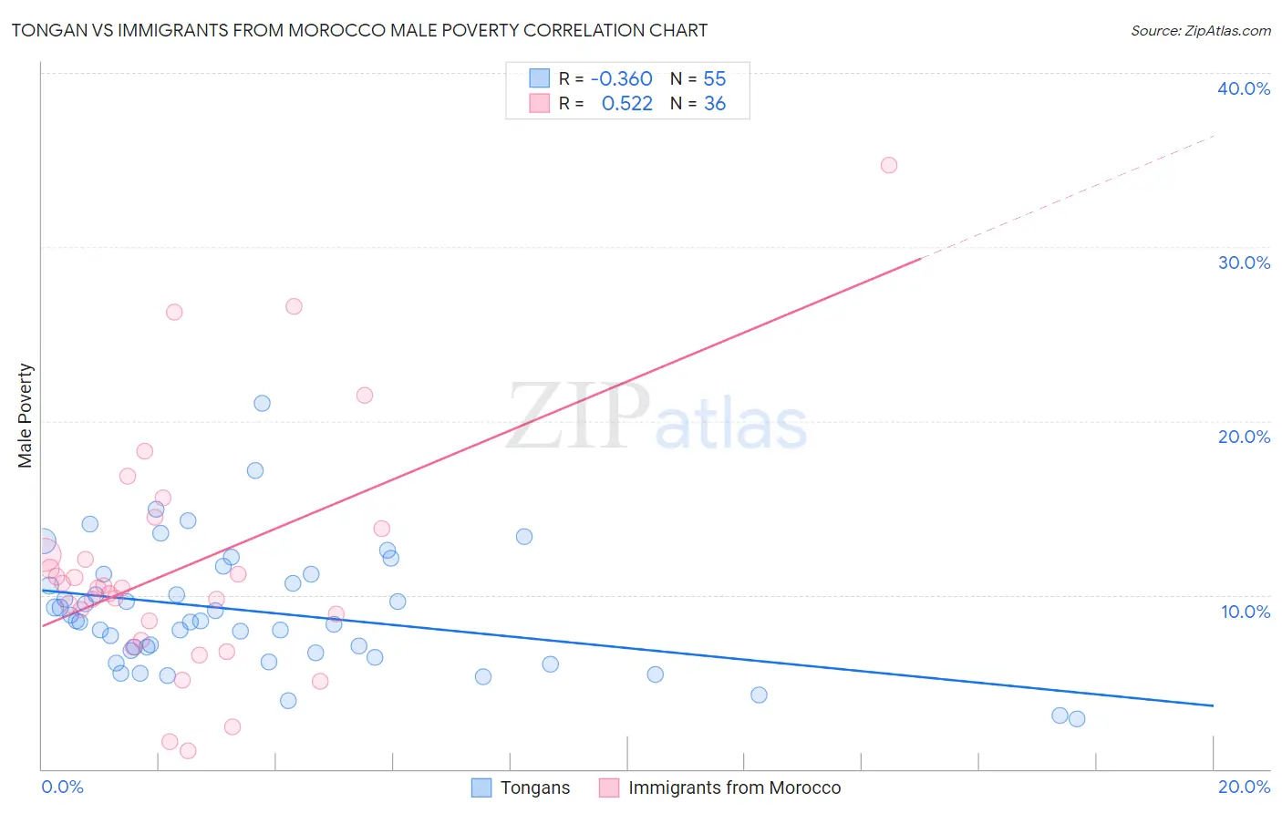 Tongan vs Immigrants from Morocco Male Poverty