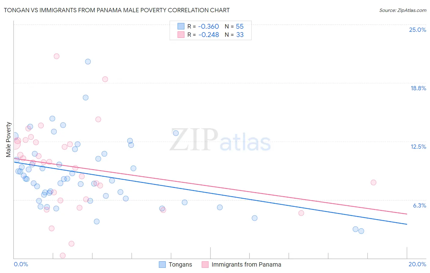 Tongan vs Immigrants from Panama Male Poverty