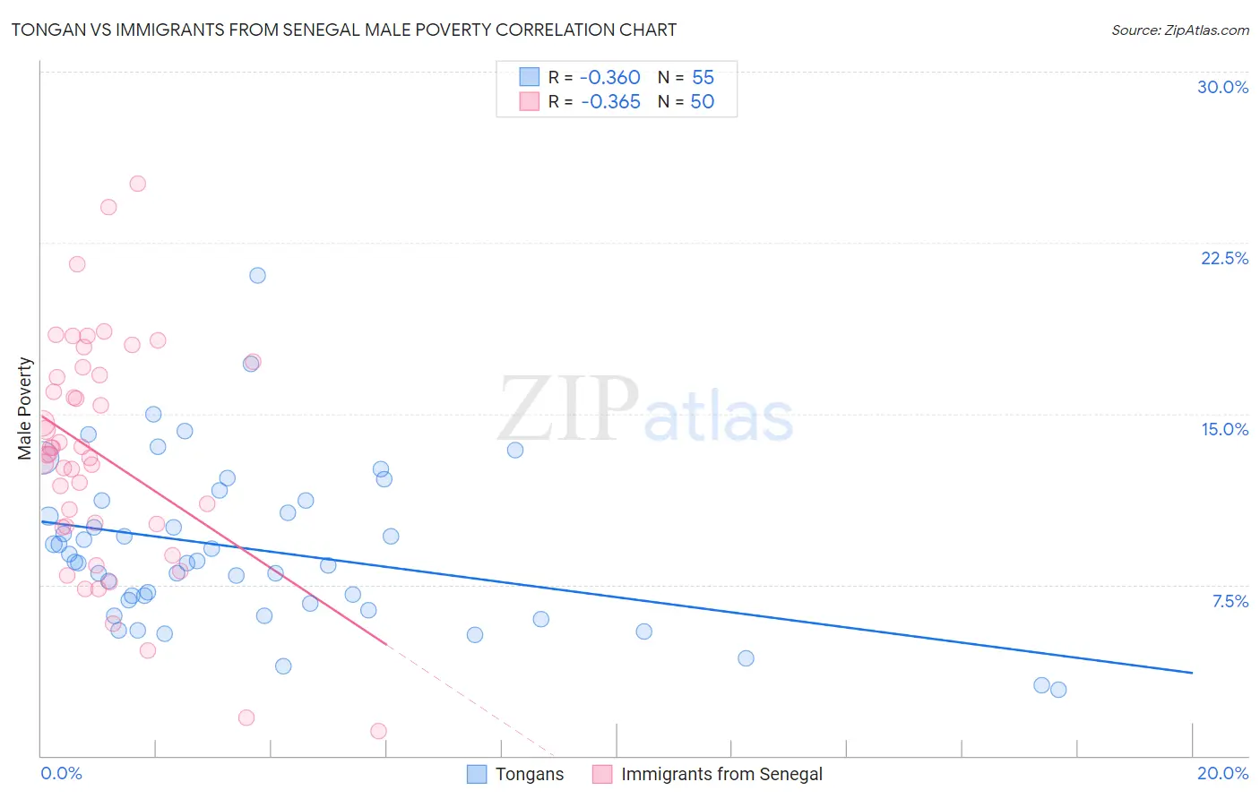 Tongan vs Immigrants from Senegal Male Poverty