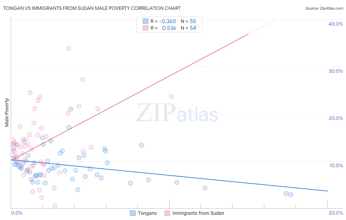 Tongan vs Immigrants from Sudan Male Poverty