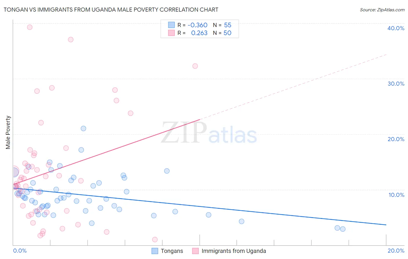 Tongan vs Immigrants from Uganda Male Poverty