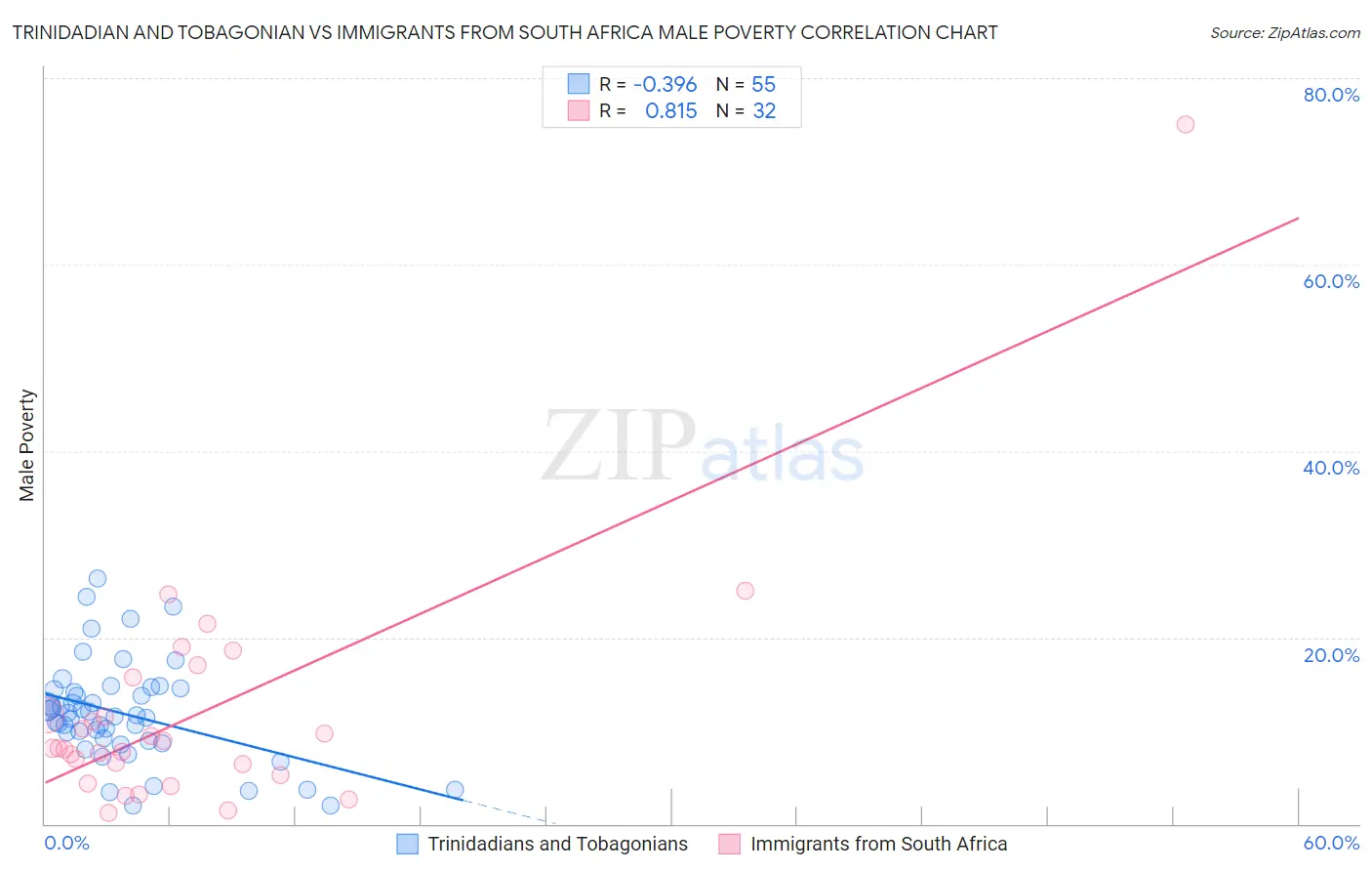 Trinidadian and Tobagonian vs Immigrants from South Africa Male Poverty