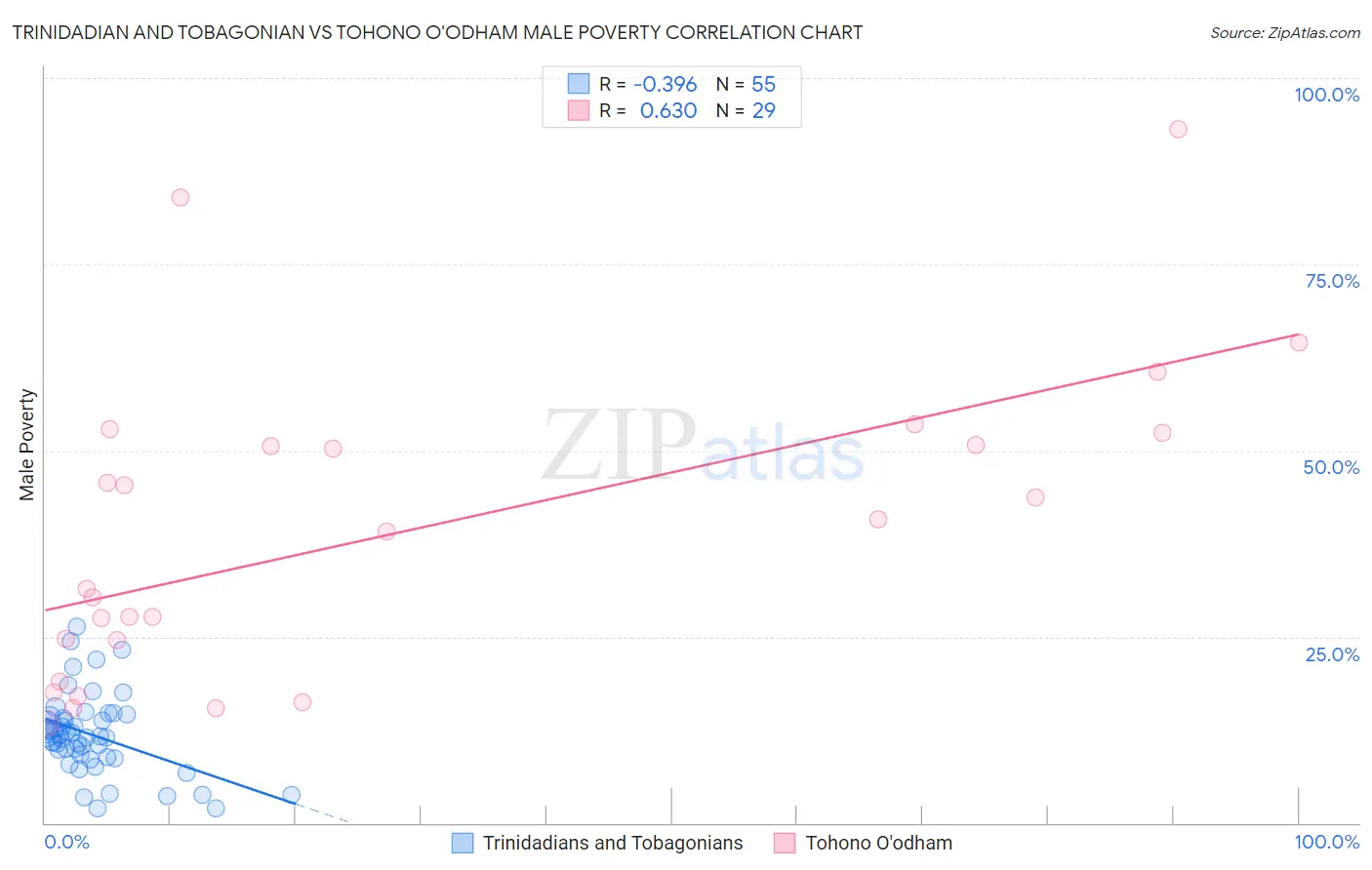 Trinidadian and Tobagonian vs Tohono O'odham Male Poverty