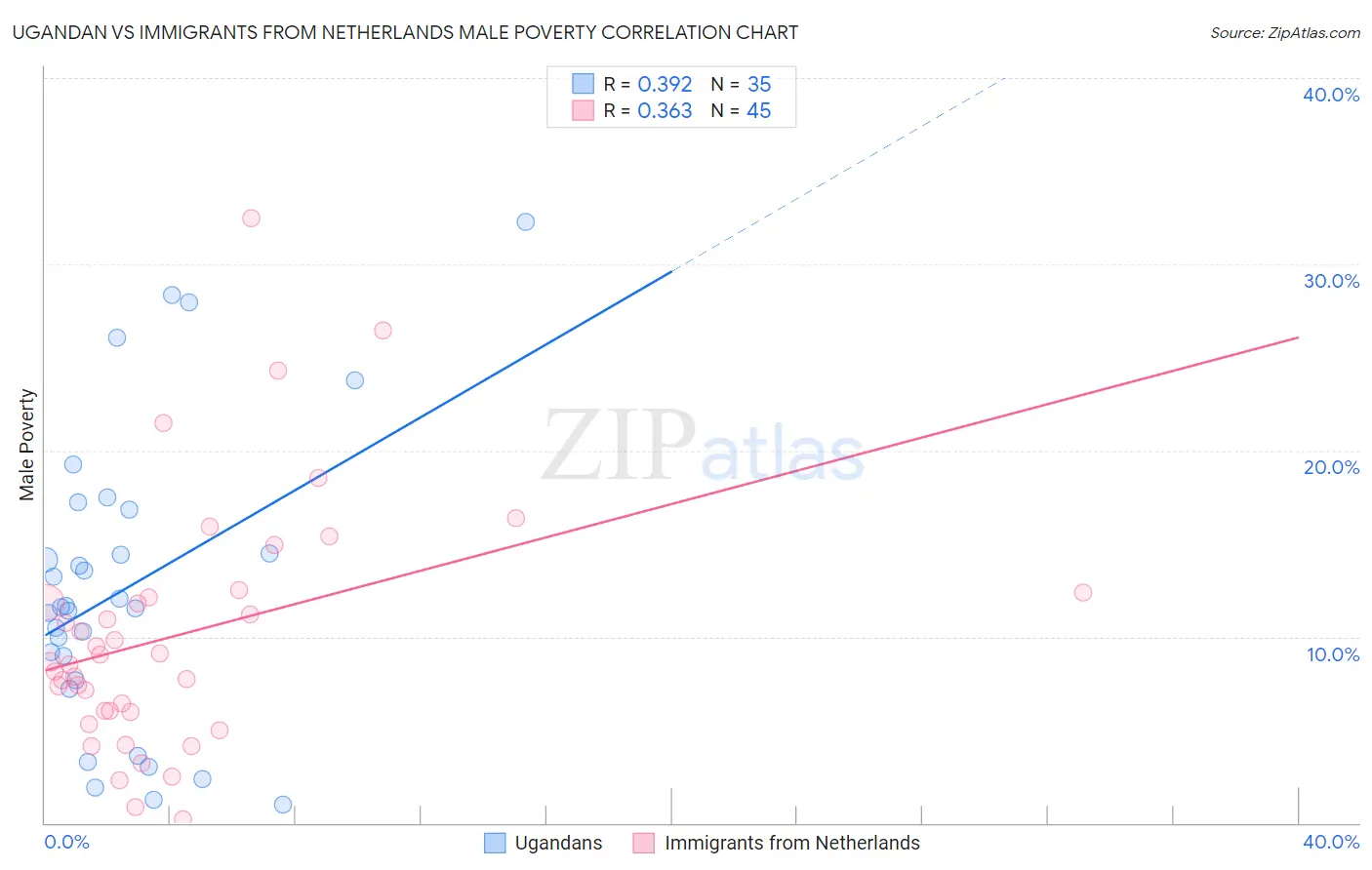 Ugandan vs Immigrants from Netherlands Male Poverty