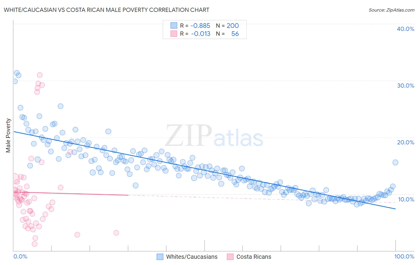 White/Caucasian vs Costa Rican Male Poverty