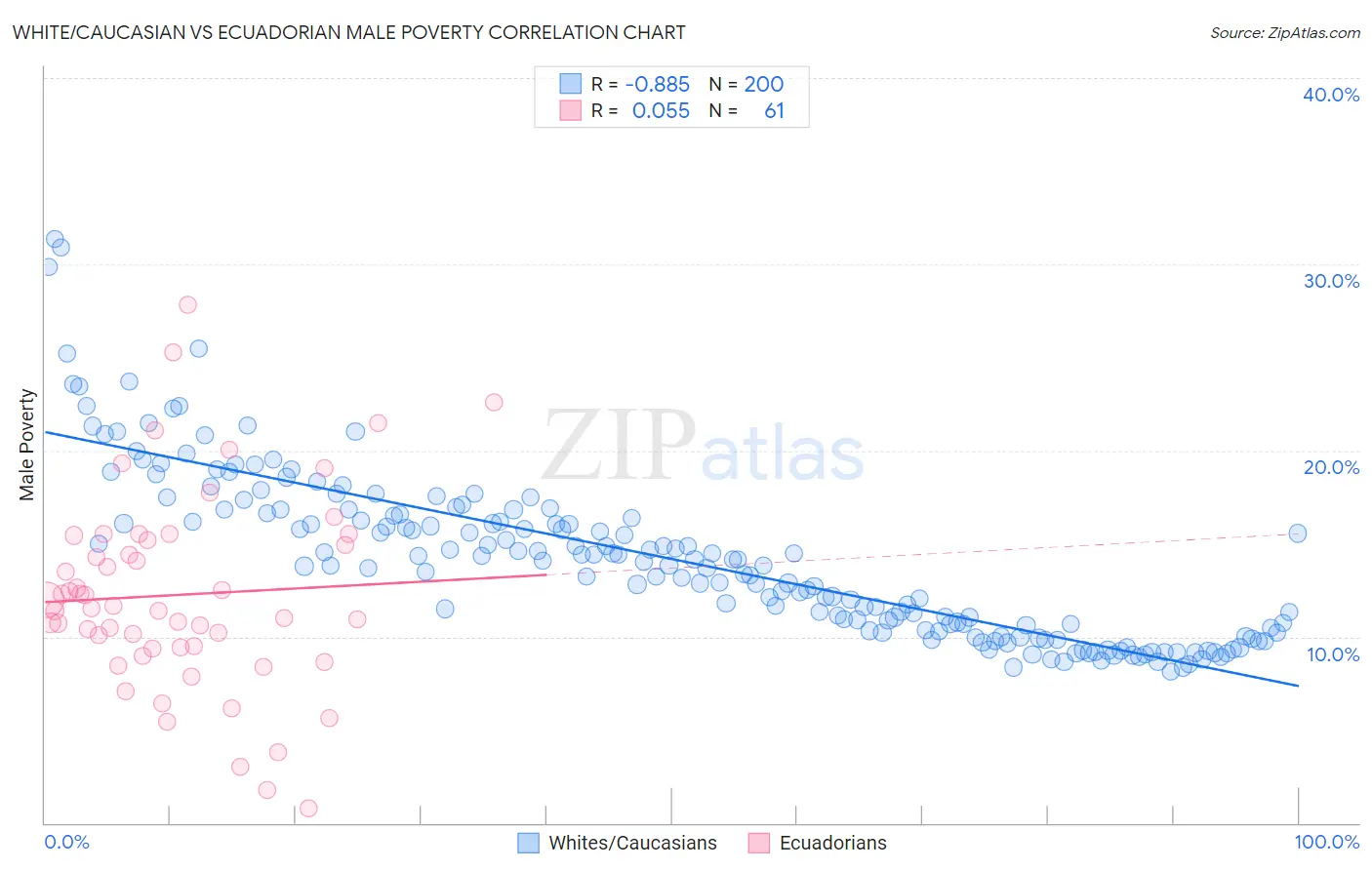 White/Caucasian vs Ecuadorian Male Poverty
