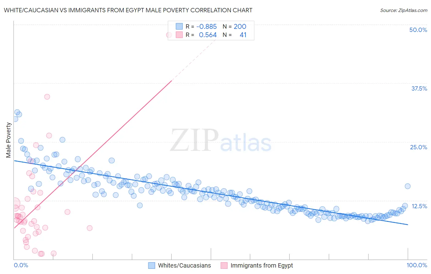 White/Caucasian vs Immigrants from Egypt Male Poverty