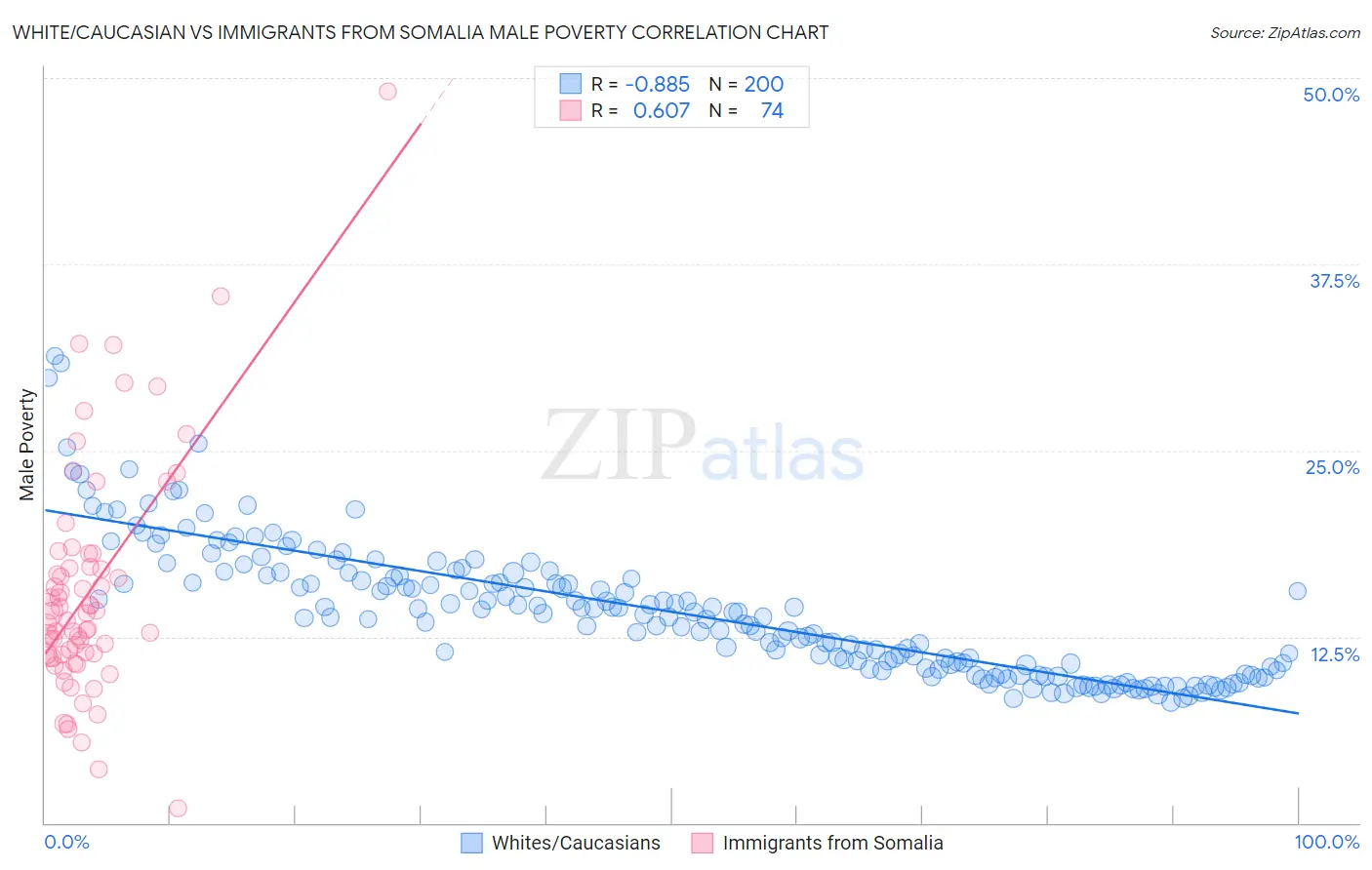 White/Caucasian vs Immigrants from Somalia Male Poverty