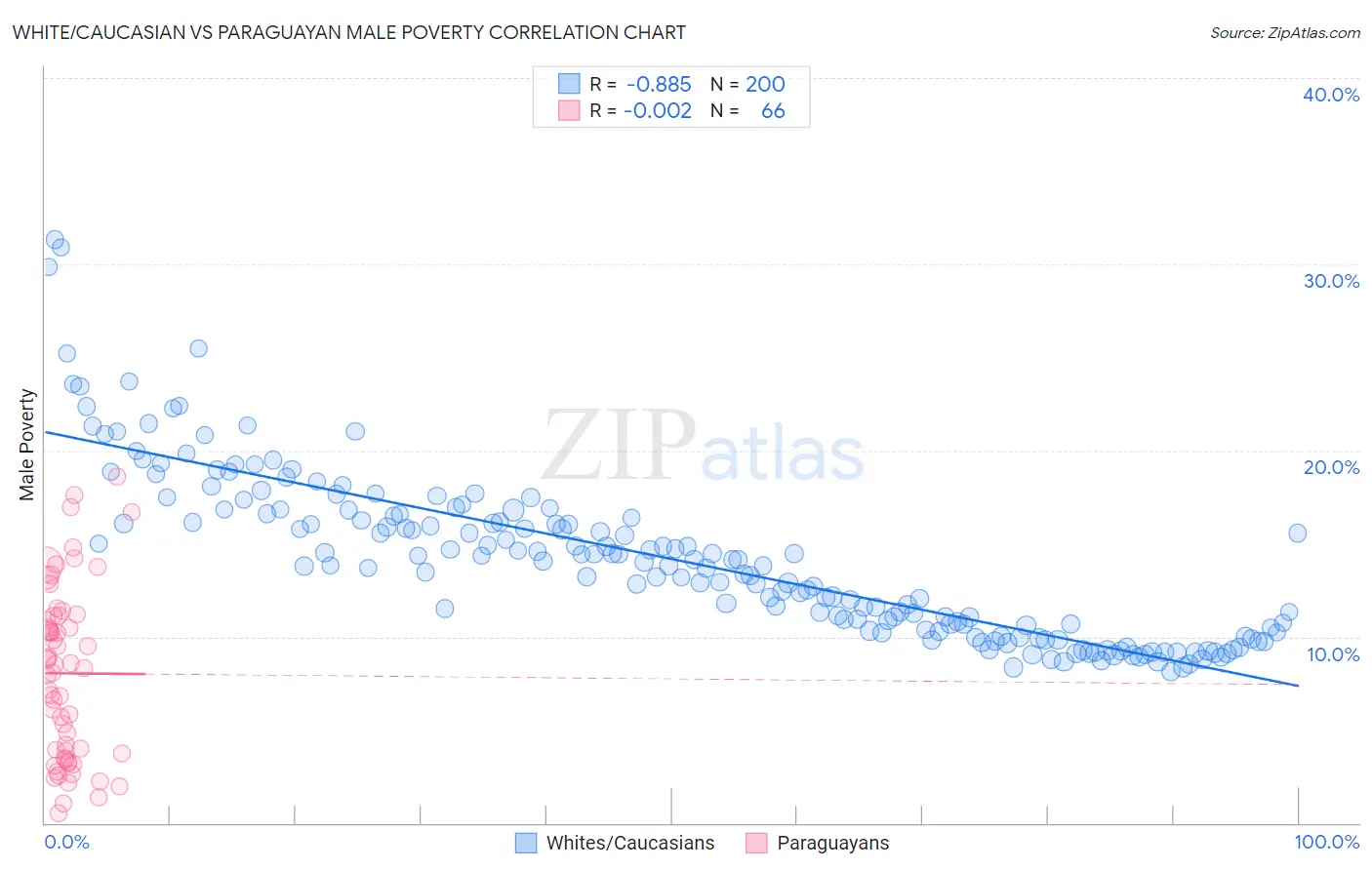 White/Caucasian vs Paraguayan Male Poverty