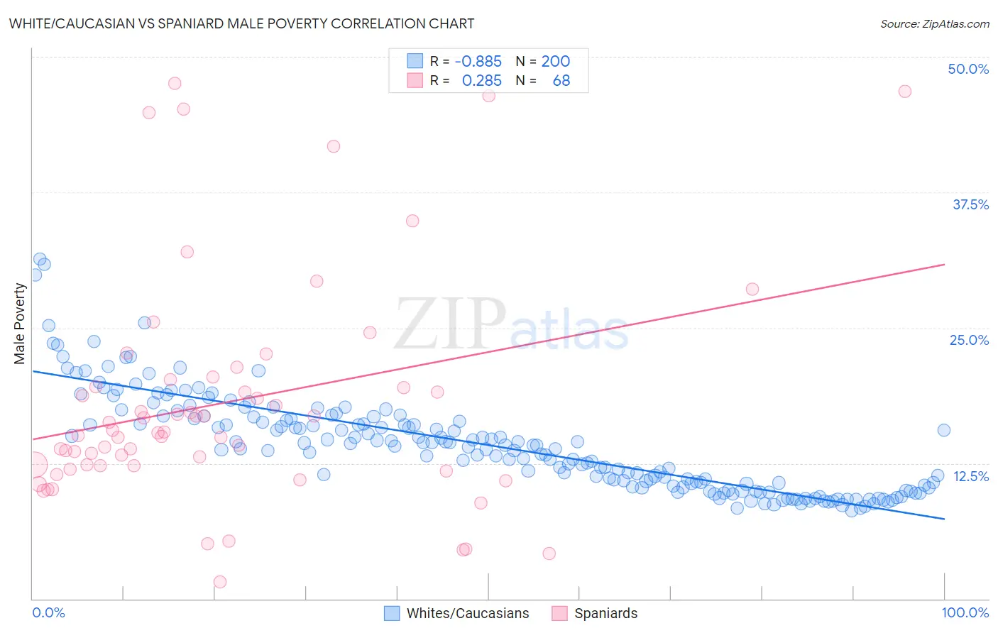 White/Caucasian vs Spaniard Male Poverty