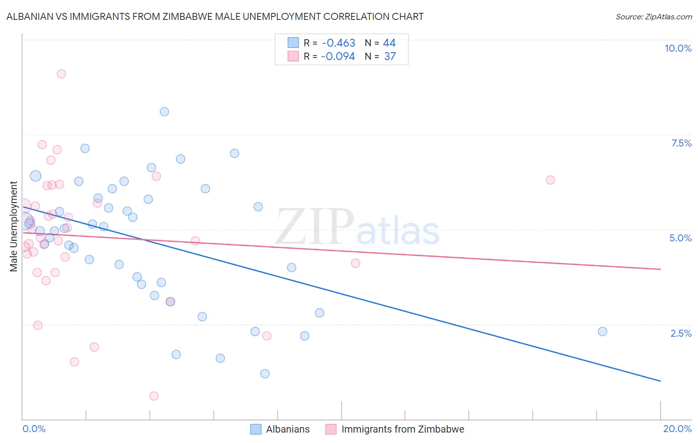 Albanian vs Immigrants from Zimbabwe Male Unemployment