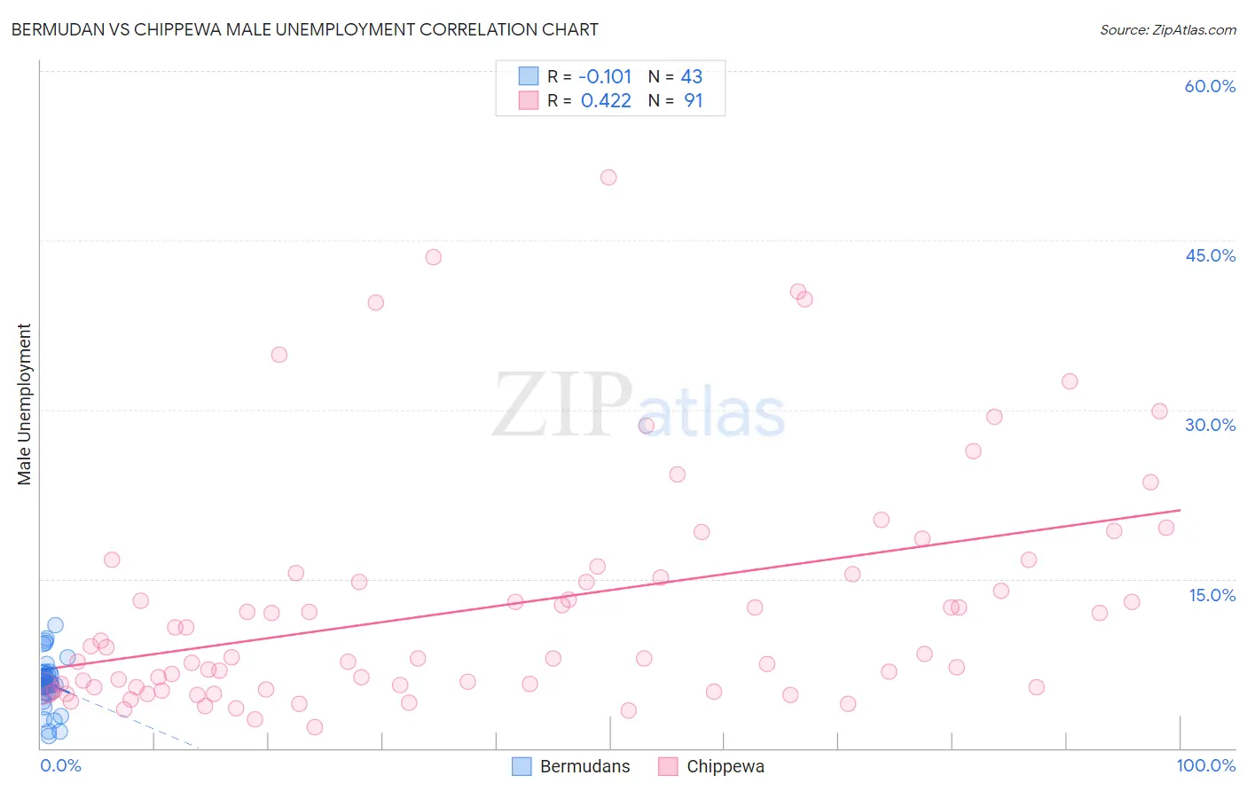 Bermudan vs Chippewa Male Unemployment