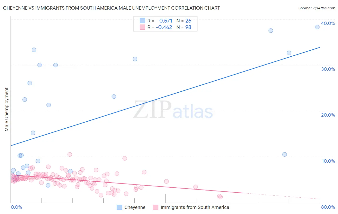 Cheyenne vs Immigrants from South America Male Unemployment