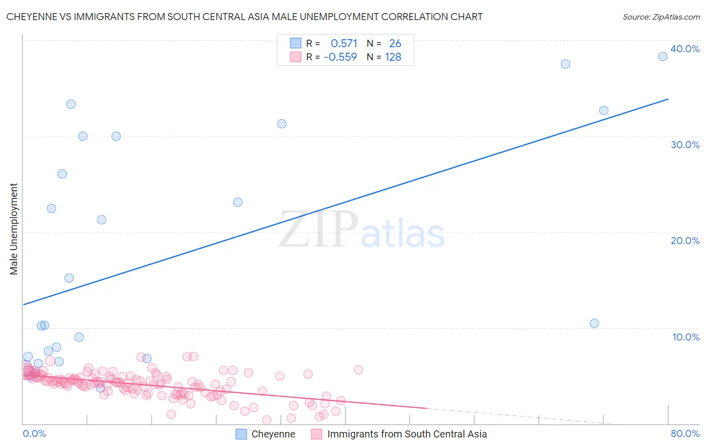 Cheyenne vs Immigrants from South Central Asia Male Unemployment