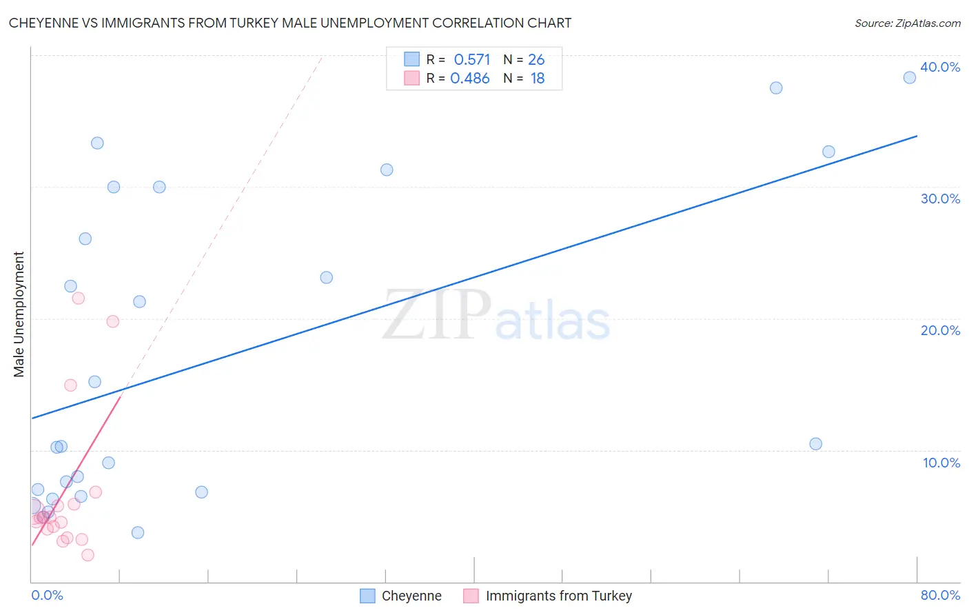 Cheyenne vs Immigrants from Turkey Male Unemployment