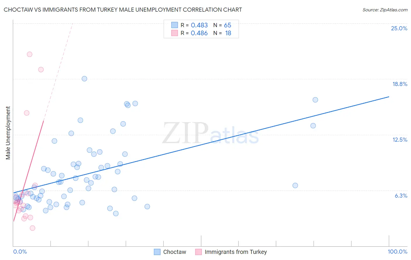 Choctaw vs Immigrants from Turkey Male Unemployment