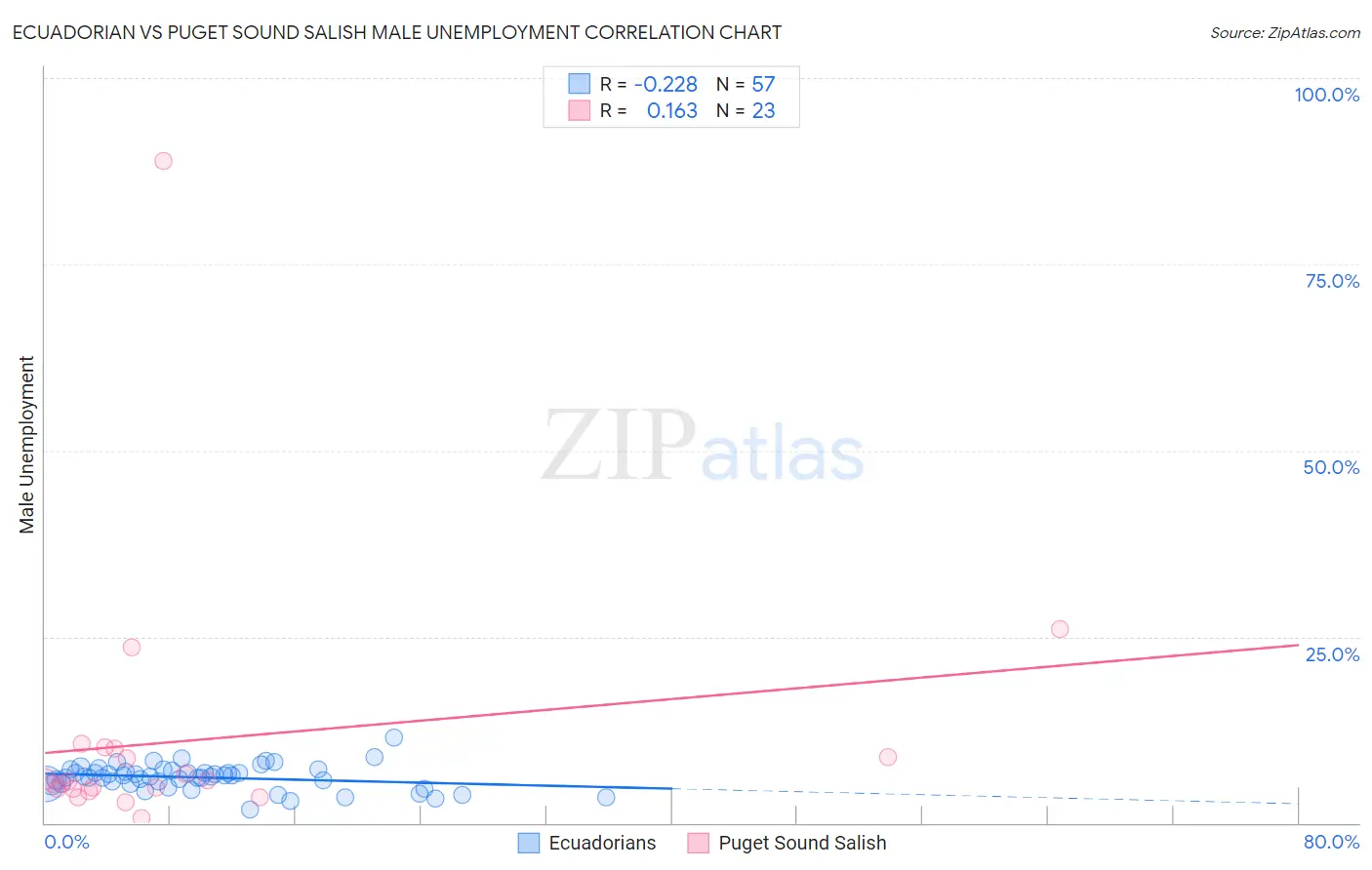 Ecuadorian vs Puget Sound Salish Male Unemployment