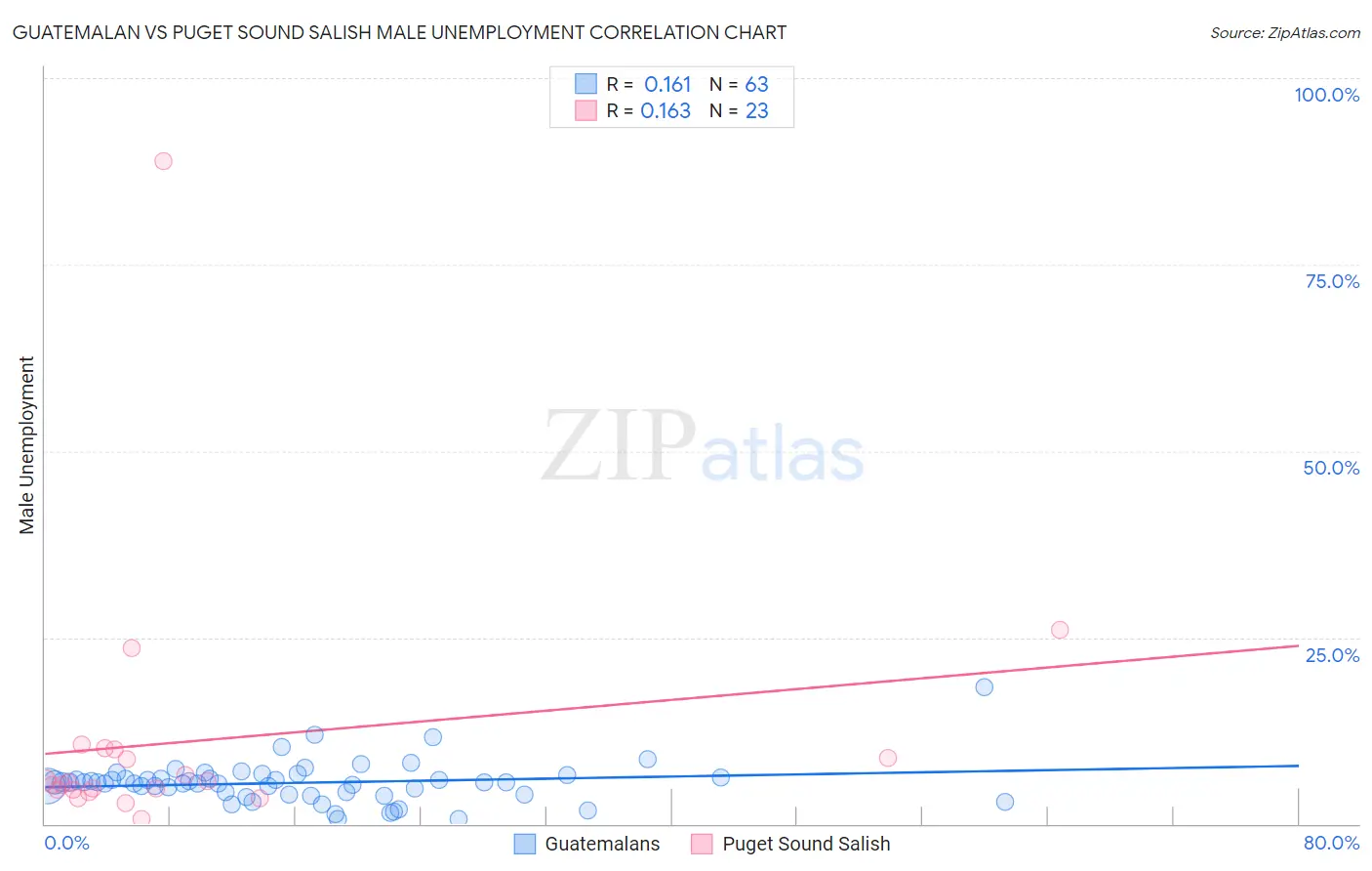 Guatemalan vs Puget Sound Salish Male Unemployment