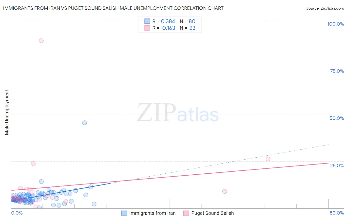 Immigrants from Iran vs Puget Sound Salish Male Unemployment