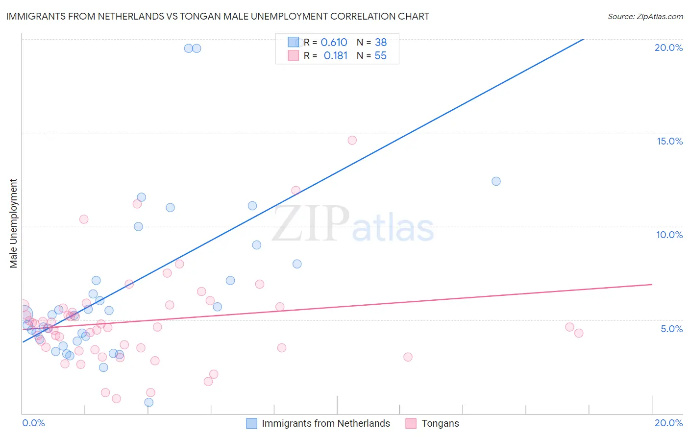 Immigrants from Netherlands vs Tongan Male Unemployment