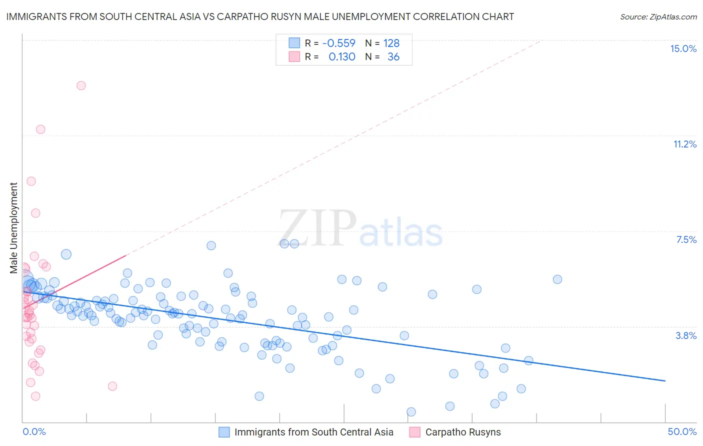Immigrants from South Central Asia vs Carpatho Rusyn Male Unemployment