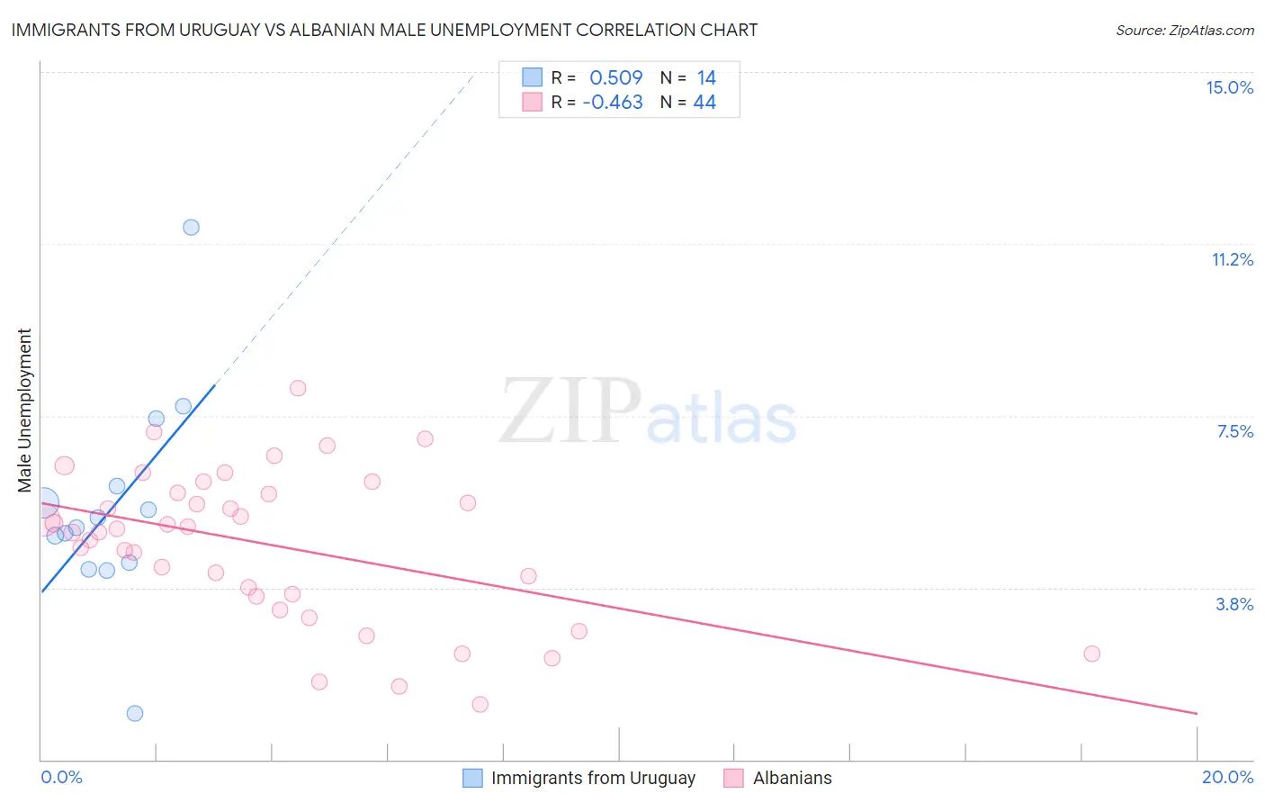 Immigrants from Uruguay vs Albanian Male Unemployment