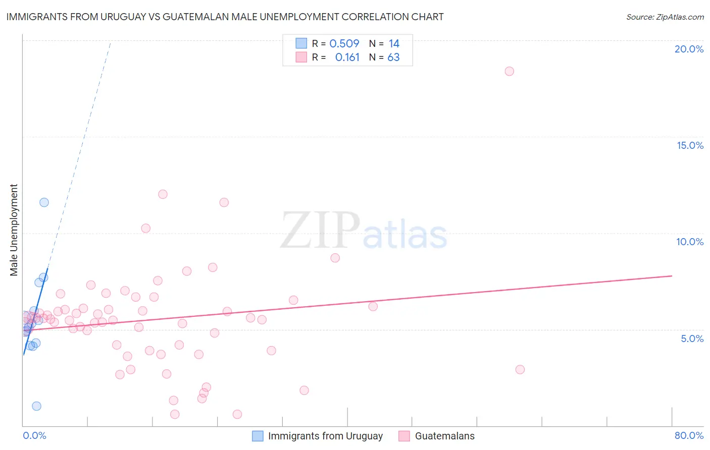 Immigrants from Uruguay vs Guatemalan Male Unemployment