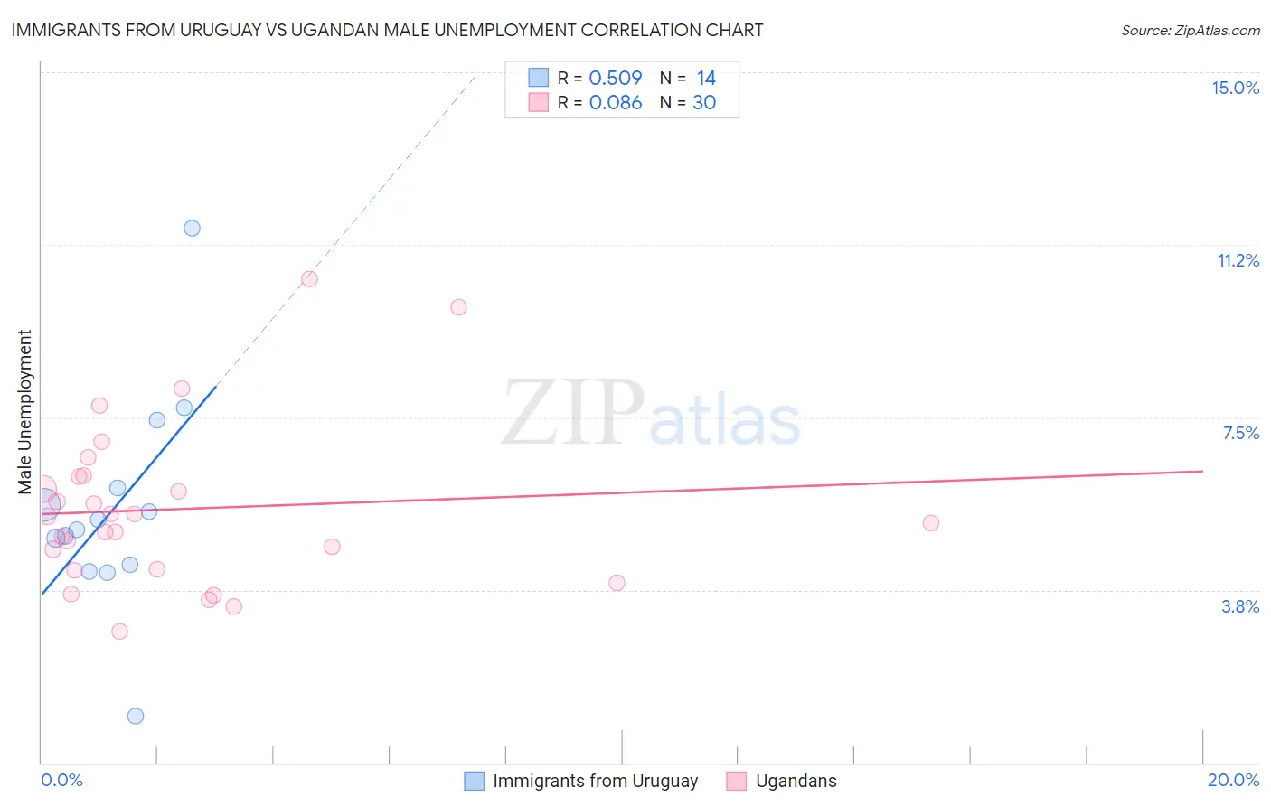 Immigrants from Uruguay vs Ugandan Male Unemployment