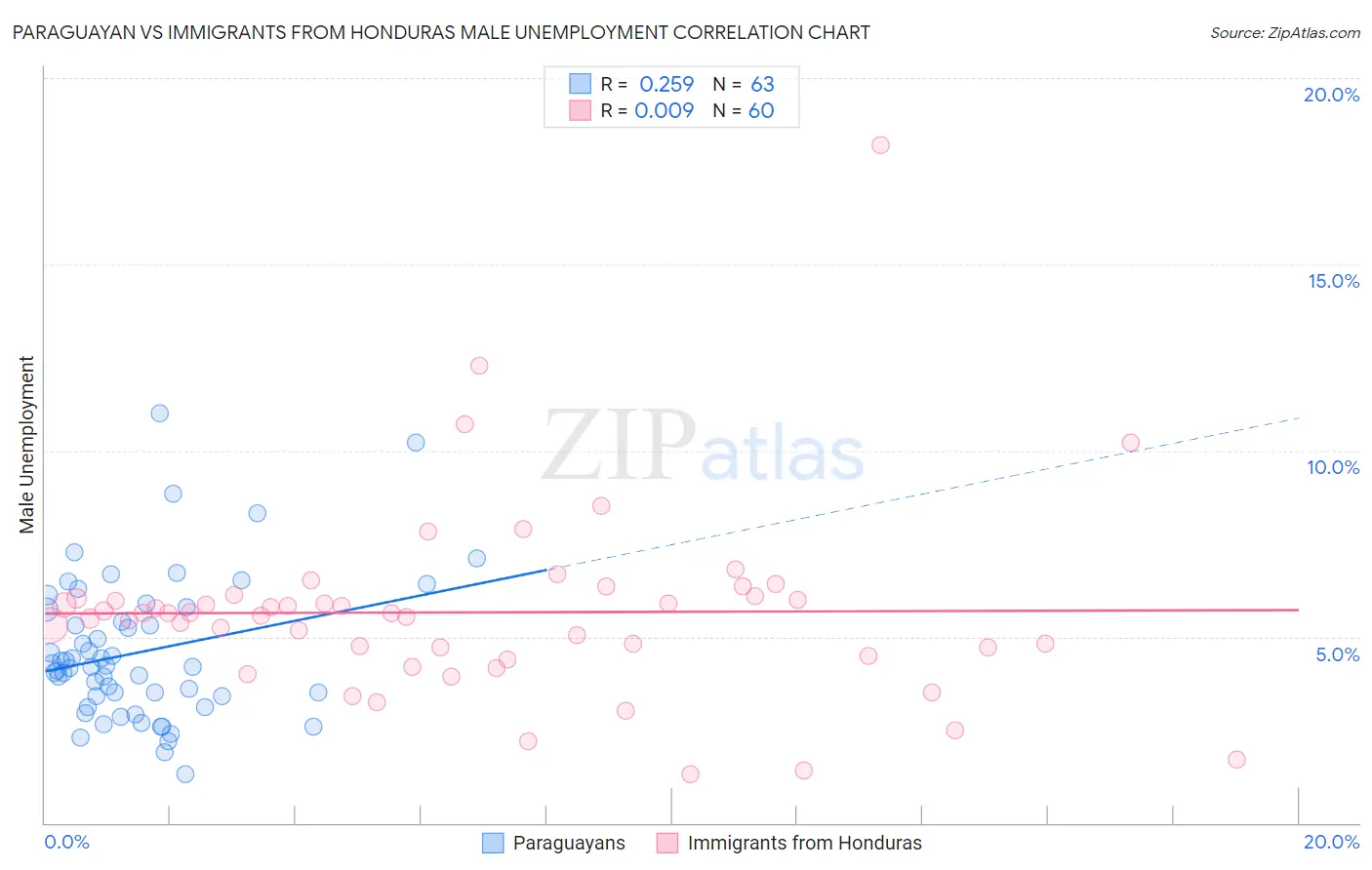 Paraguayan vs Immigrants from Honduras Male Unemployment