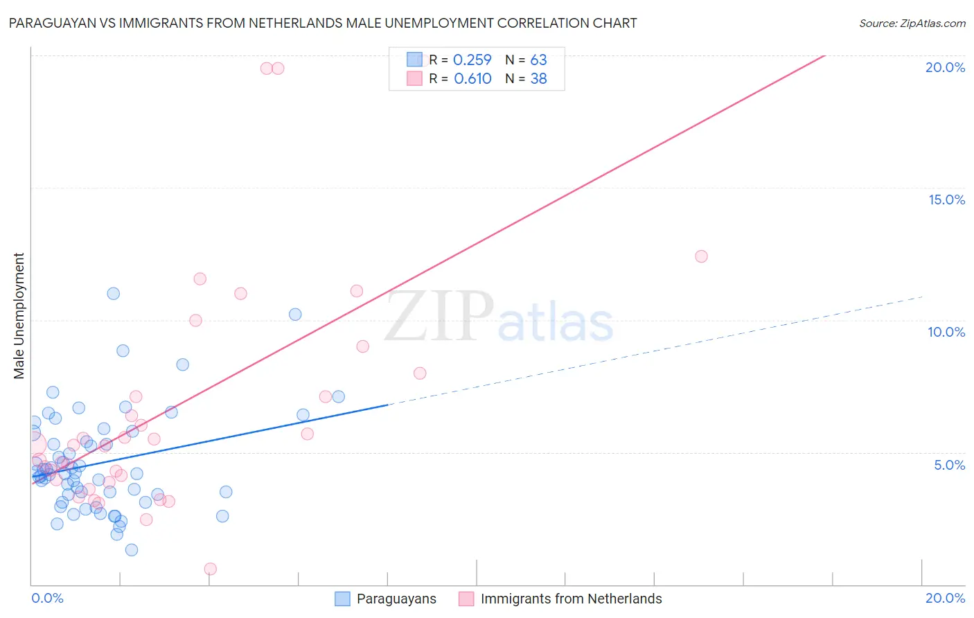 Paraguayan vs Immigrants from Netherlands Male Unemployment