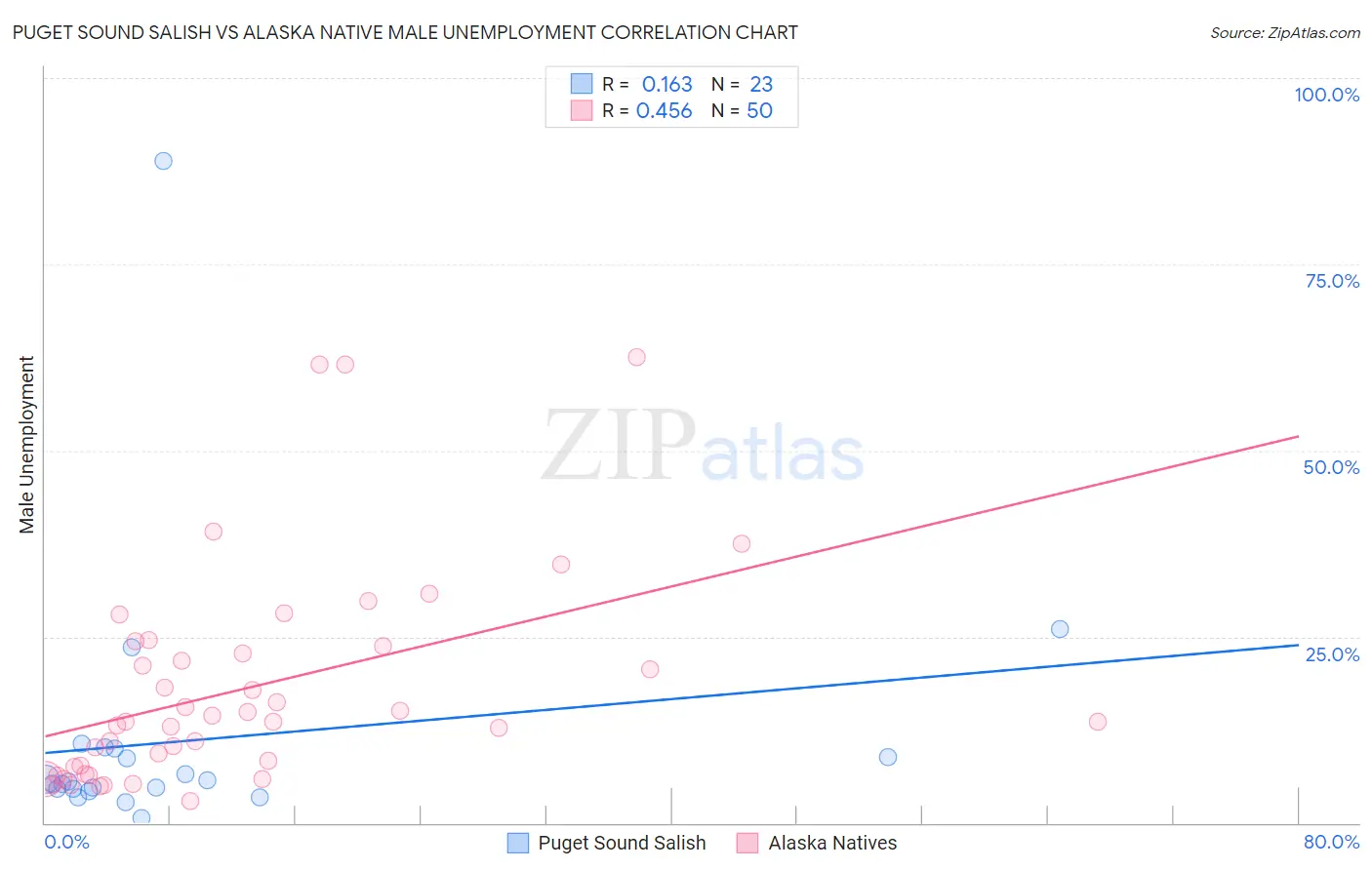 Puget Sound Salish vs Alaska Native Male Unemployment