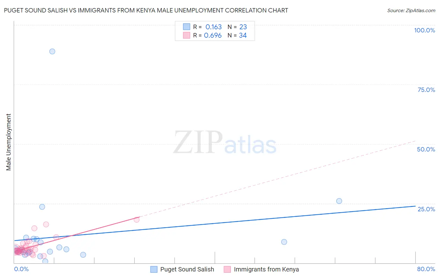 Puget Sound Salish vs Immigrants from Kenya Male Unemployment