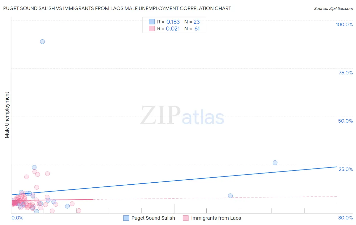 Puget Sound Salish vs Immigrants from Laos Male Unemployment