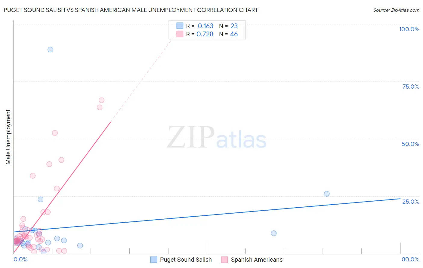 Puget Sound Salish vs Spanish American Male Unemployment