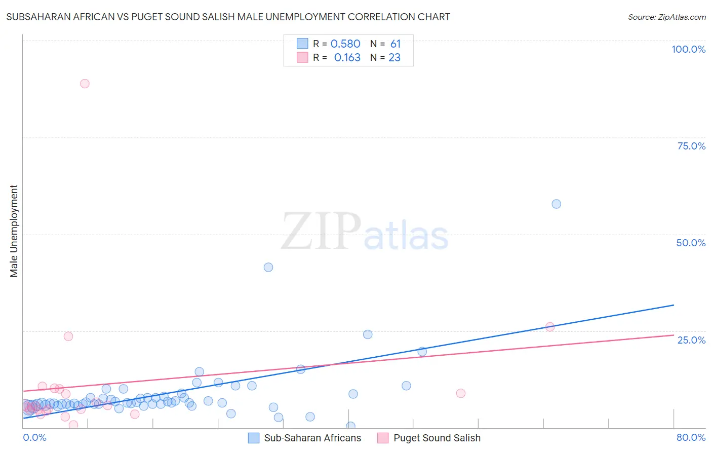 Subsaharan African vs Puget Sound Salish Male Unemployment
