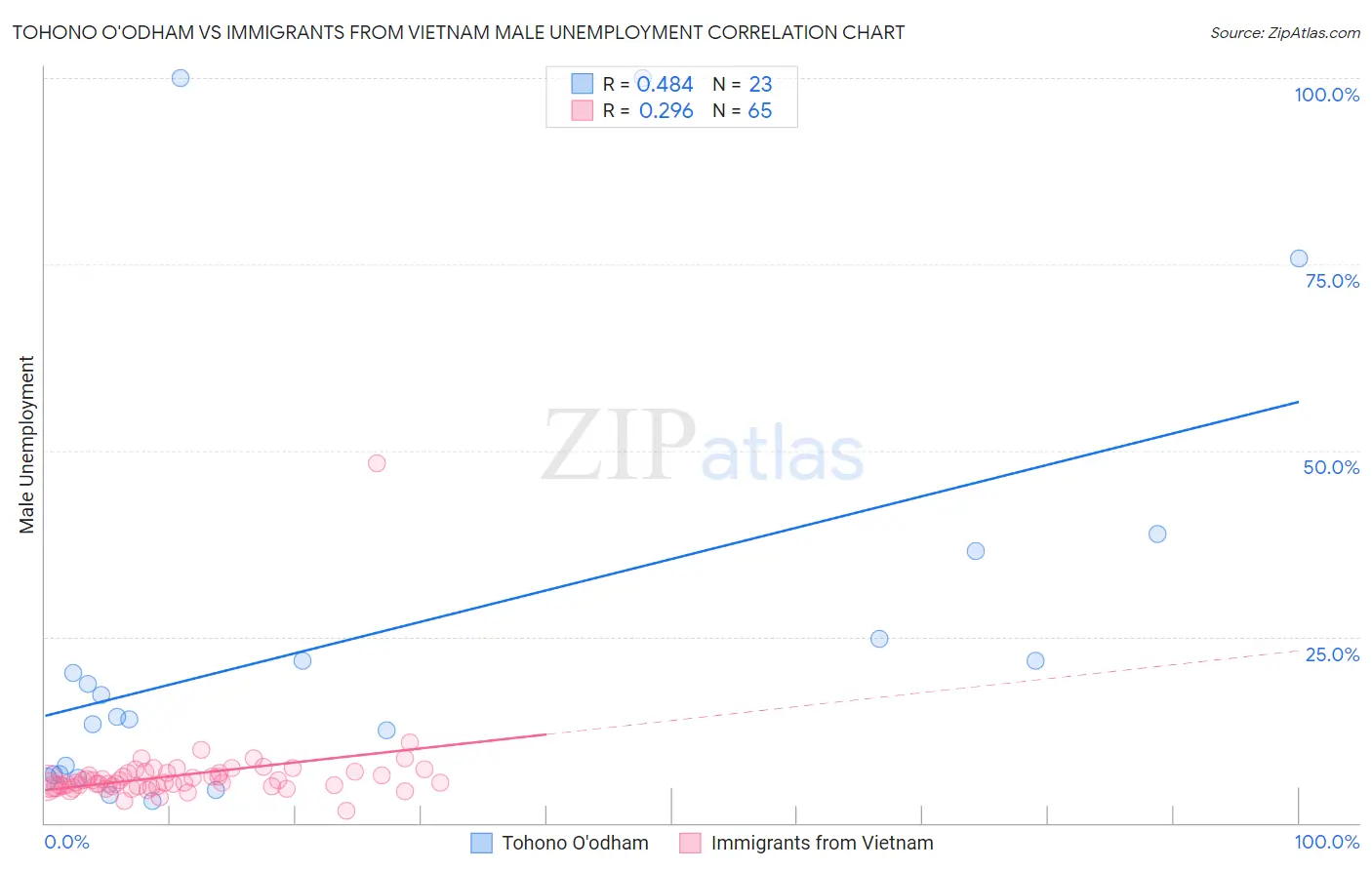 Tohono O'odham vs Immigrants from Vietnam Male Unemployment