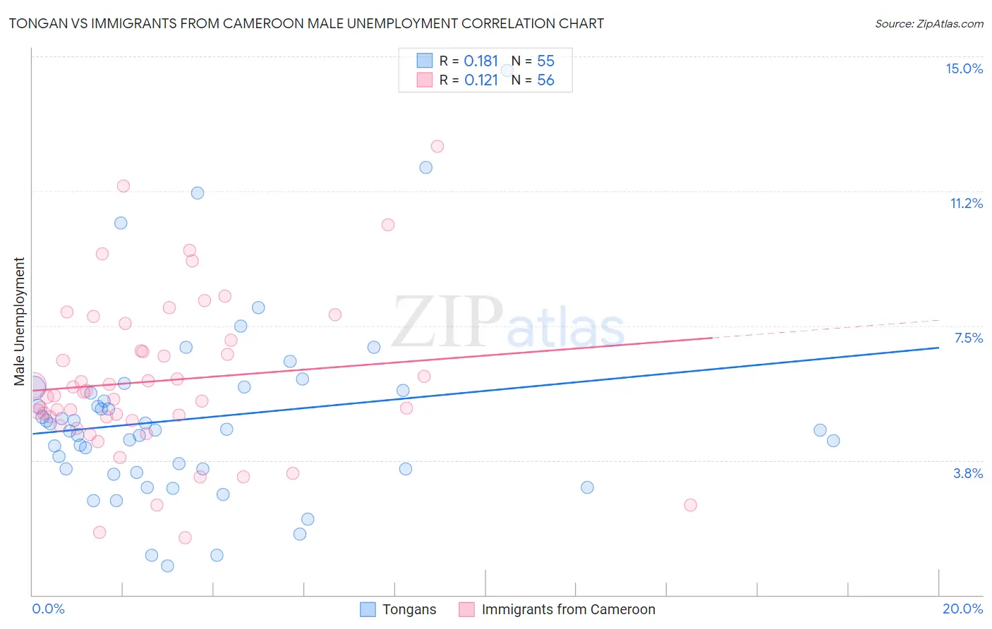 Tongan vs Immigrants from Cameroon Male Unemployment