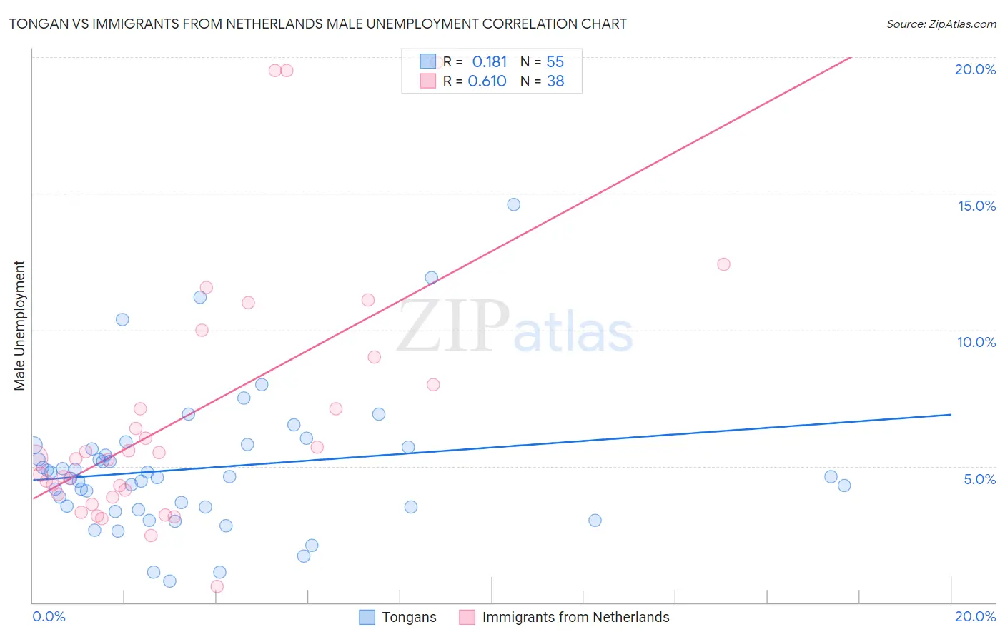 Tongan vs Immigrants from Netherlands Male Unemployment
