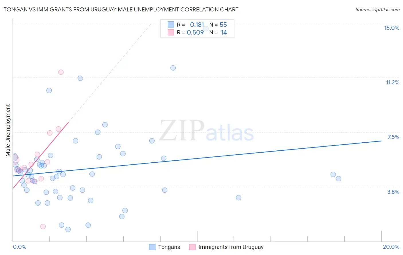 Tongan vs Immigrants from Uruguay Male Unemployment