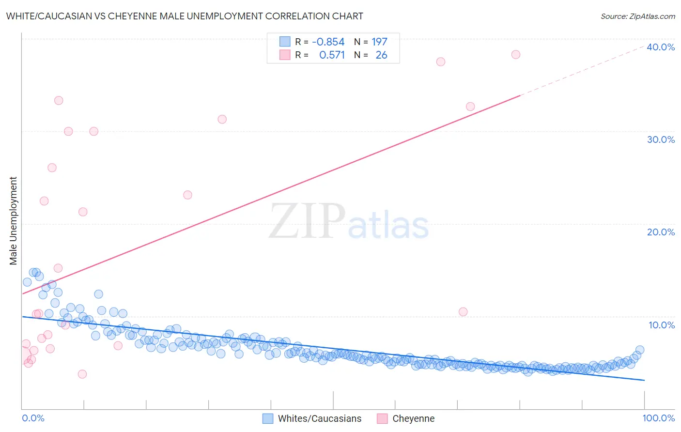 White/Caucasian vs Cheyenne Male Unemployment