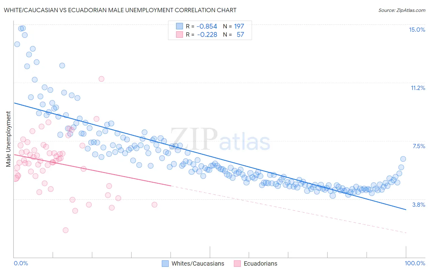 White/Caucasian vs Ecuadorian Male Unemployment