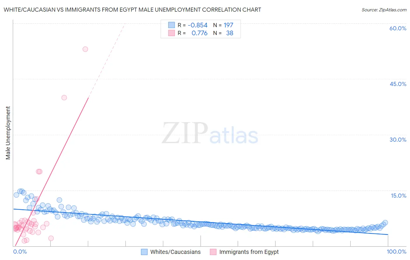 White/Caucasian vs Immigrants from Egypt Male Unemployment