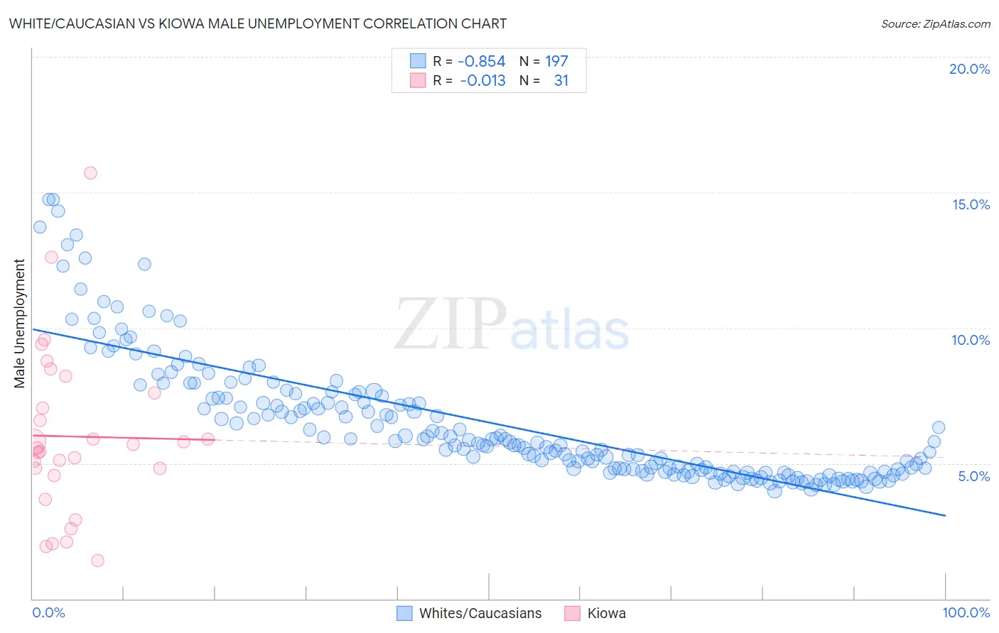 White/Caucasian vs Kiowa Male Unemployment
