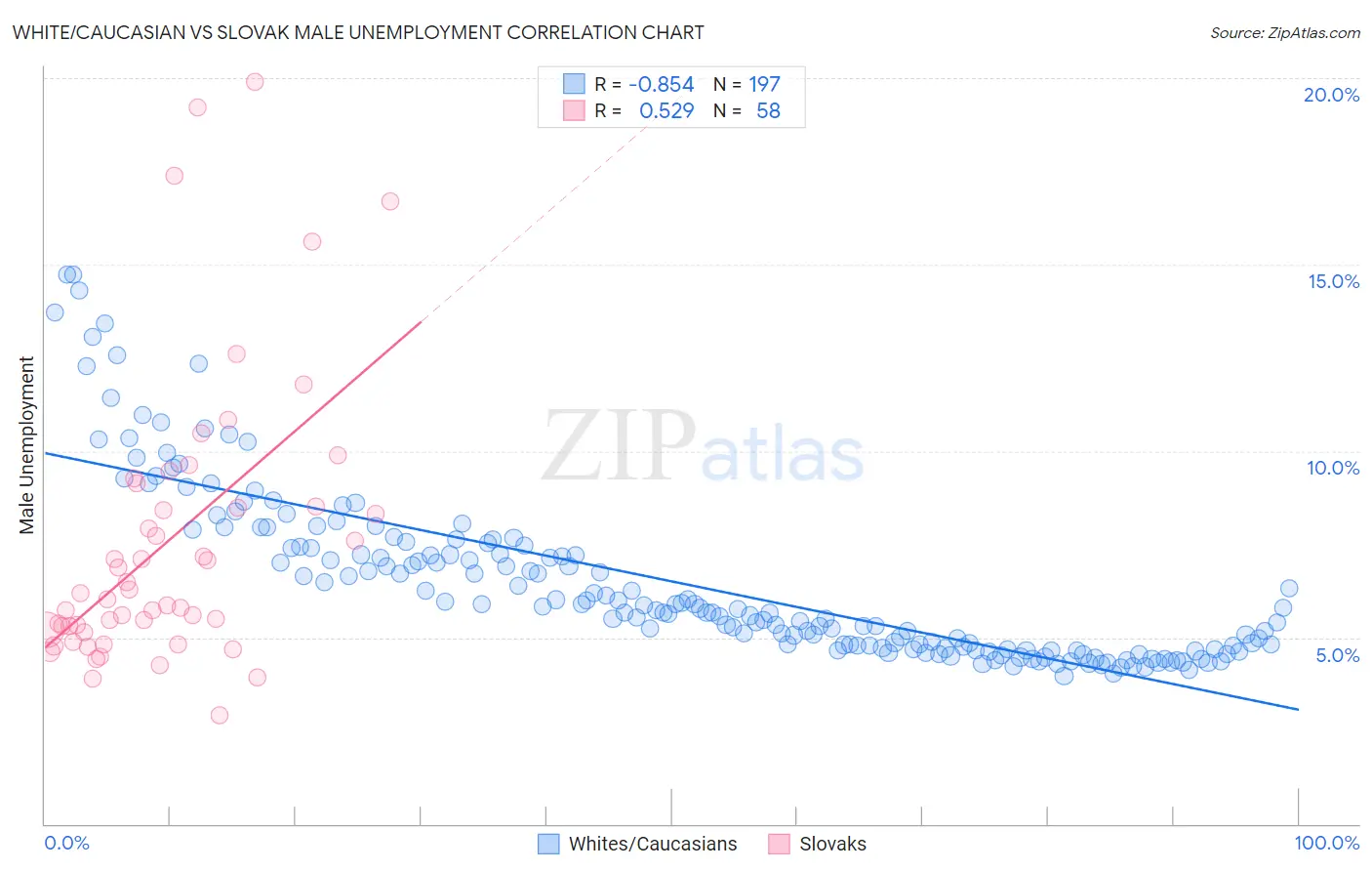 White/Caucasian vs Slovak Male Unemployment