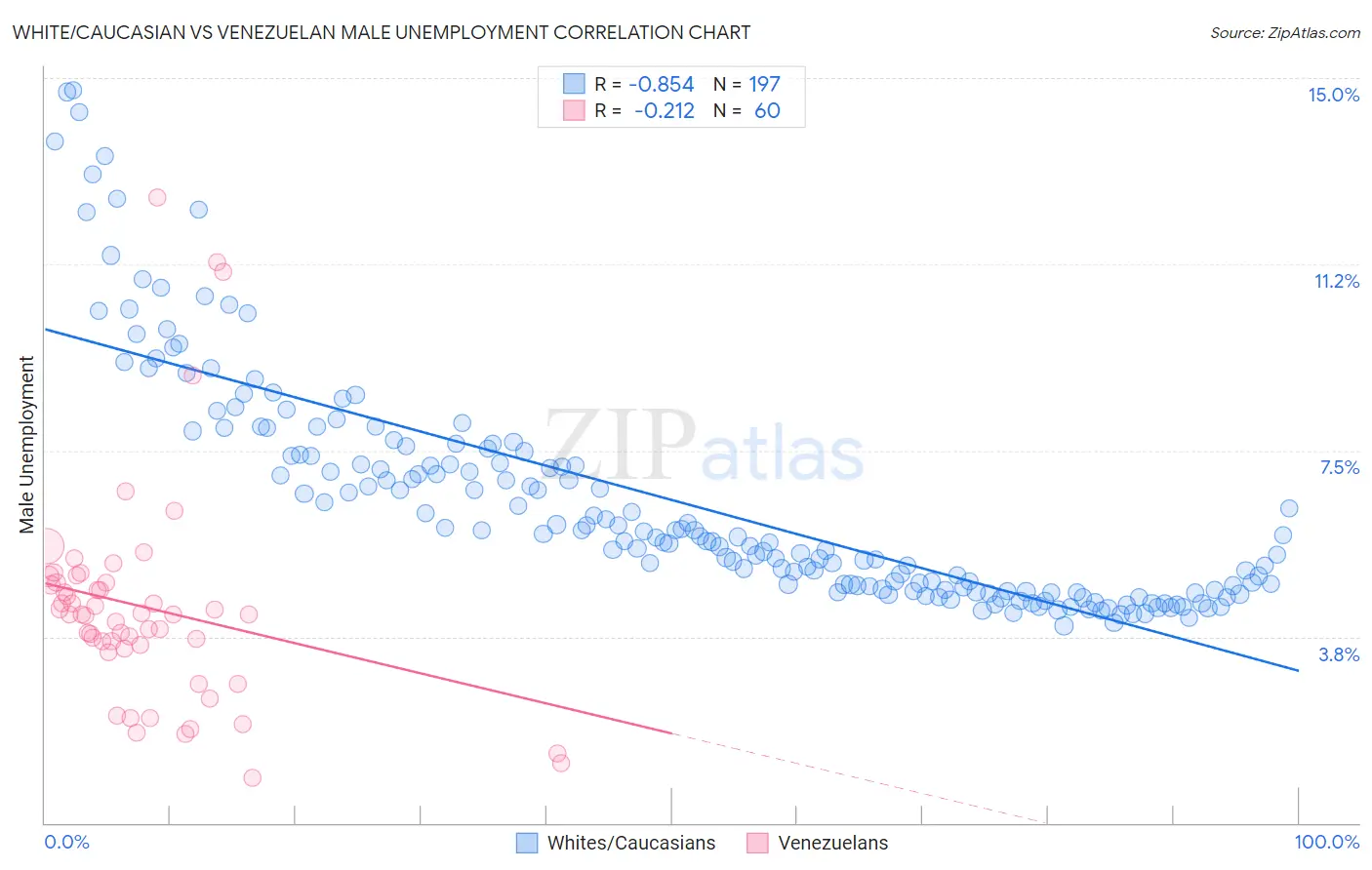 White/Caucasian vs Venezuelan Male Unemployment