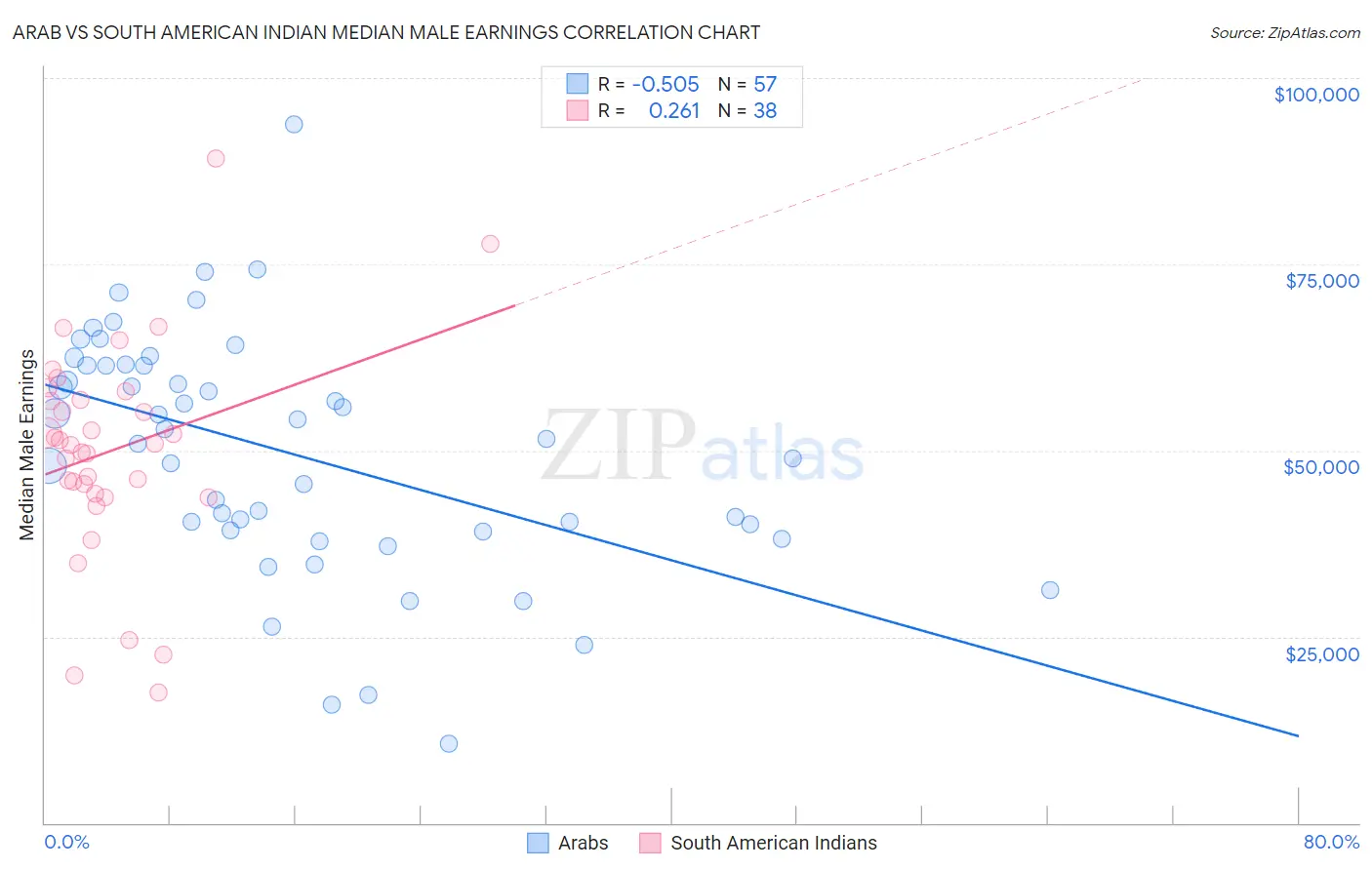 Arab vs South American Indian Median Male Earnings