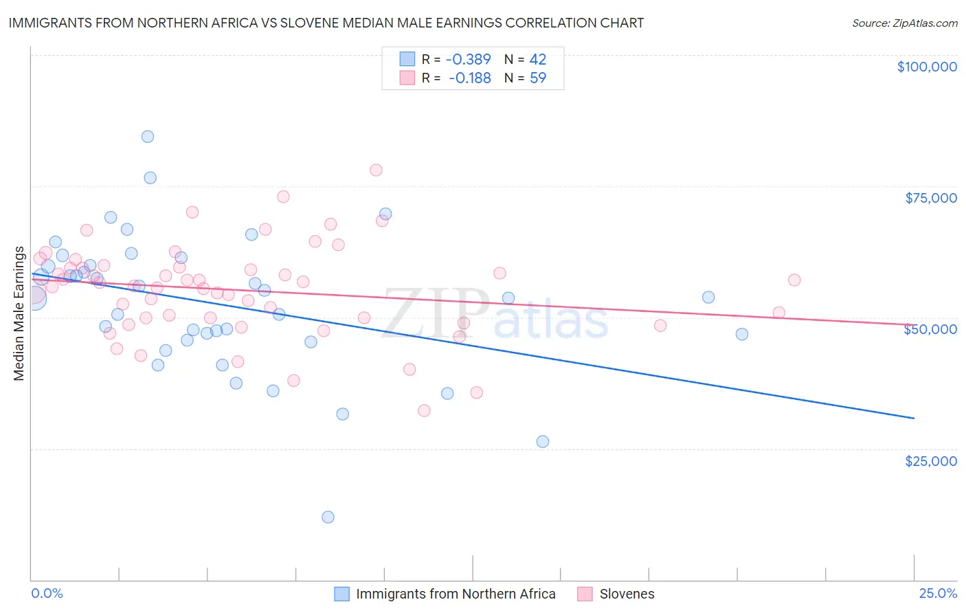 Immigrants from Northern Africa vs Slovene Median Male Earnings