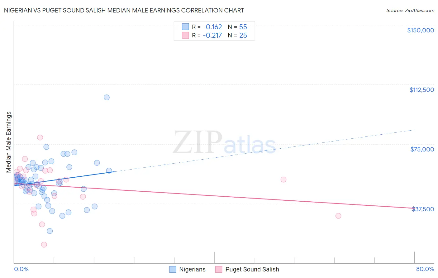 Nigerian vs Puget Sound Salish Median Male Earnings