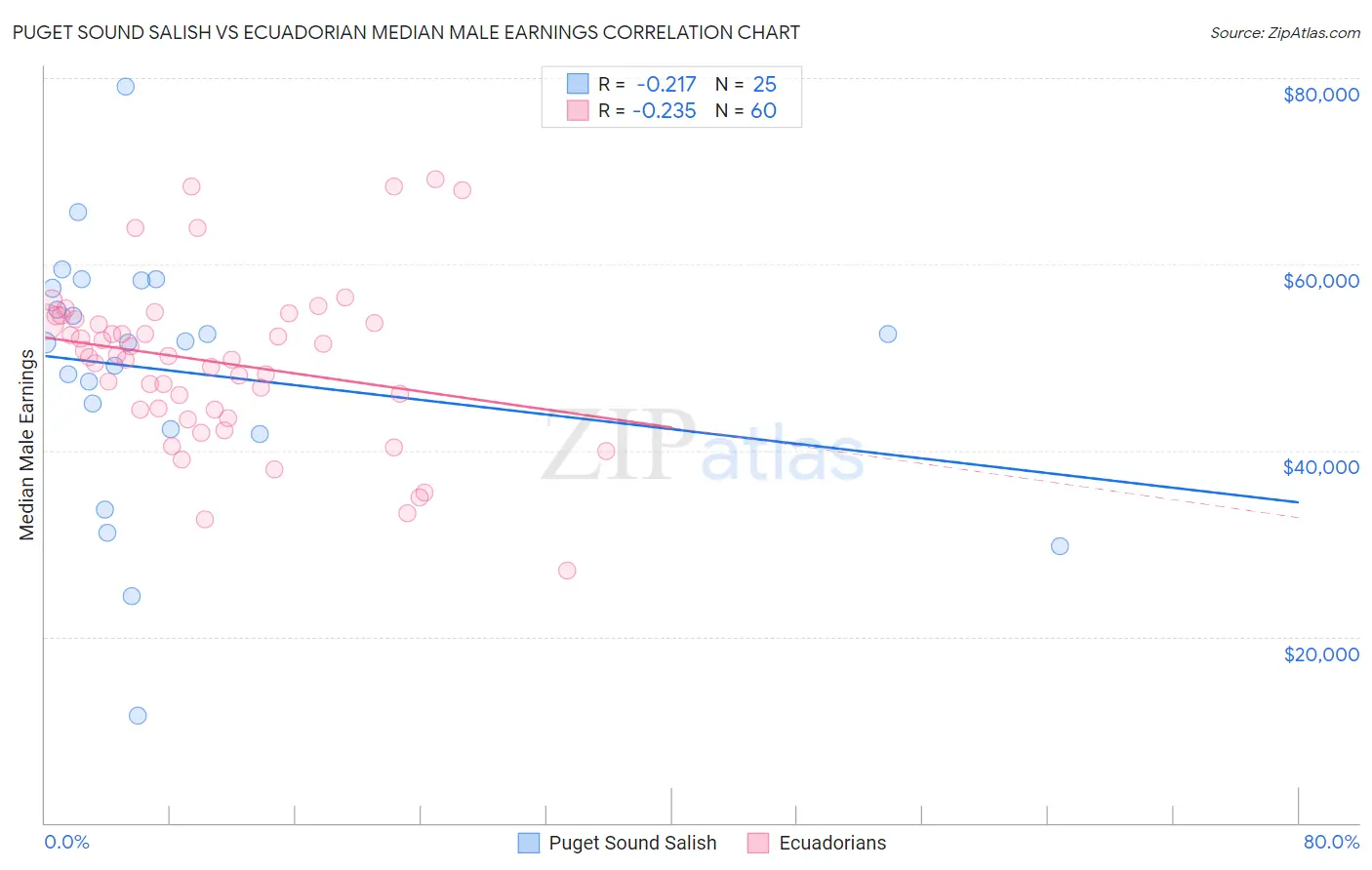 Puget Sound Salish vs Ecuadorian Median Male Earnings